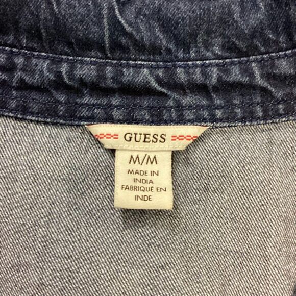 Guess Blue Denim Drop Shoulder Boxy Frayed Hem Jacket/Top in Medium - Picture 7 of 8